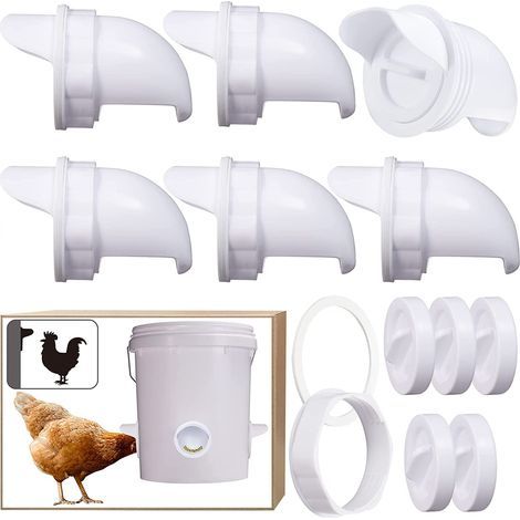 Mangeoire automatique pour poules – 6 ports étanches – Installation rapide avec scie cloche – Compatible seaux de 20L et plus (1/5)