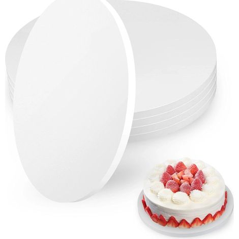 5 Pack 30cm x 12mm Round Cake Stands - Food Grade Wood Cardboard, Reusable, Greaseproof and Waterproof - White Cake Sole Fits 8 to 11 Inch Cakes (1/5)