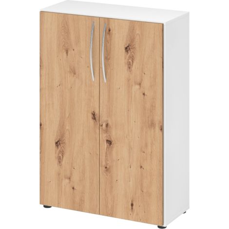 bümö basic Aktenschrank - 3 Ordnerhöhen   Weiß/Asteiche
