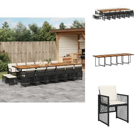 17-tlg. Garten-Essgruppe mit Kissen Schwarz Poly Rattan - Garten Essgruppe - Garten Essgruppen - Outdoor Essgruppe - Terrasse Essgruppe (1/5)