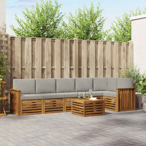 vidaXL Ecksofa Set 7 pcs Natürlich und Hellgrau Massivholz Akazie (1/5)