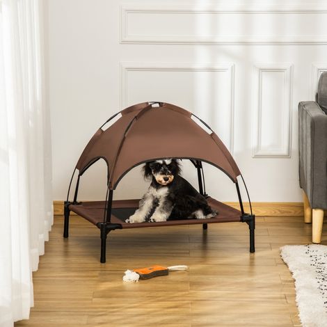 Lit extérieur pour animaux avec baldaquin 76x61x73cm,lit surélevé en taffetas,dans un café