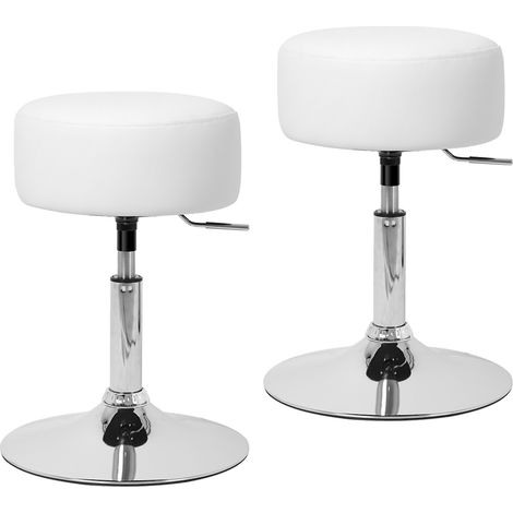 ML-Design Lot de 2 Tabourets de Travail, Rond, Blanc, Ø 33 cm, Hauteur Réglable 52-65 cm, Synthétique / Acier Chromé, Assise sans Dossier, Tabouret Design de Maquillage pour Coiffeuse (1/5)
