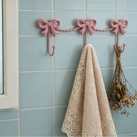 Crochet Mural Décoratif en Forme de Nœud Papillon - Patère Murale en Métal Doré à 3 Têtes, Rose - Support Clés et Vêtements pour Chambre d'Adolescente-lsw (1/2)