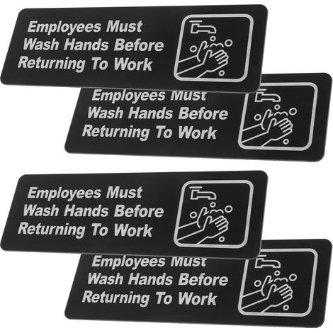 Lot de 4 Panneaux en Acrylique Autocollants « L'employé Doit Se Laver les Mains Avant de Retourner Travail » pour Bureaux, Sanitaires et Cuisines – Signalétique Hygiène (1/5)