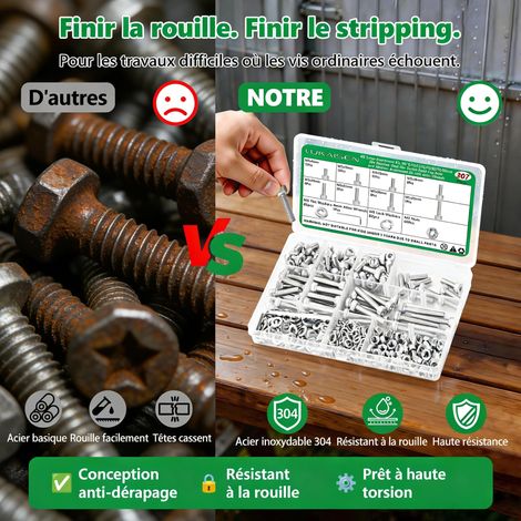 307 Pièces Set de Vis M5, Boulons Vis et écrous, Vis Boulons et écrous, Vis à Tête Cylindrique à Six Pans Creux en Acier Inoxydable, Vis Boulon et écrous et Rondelles Kit pour Réparation Bricolage (1/5)