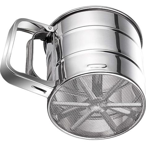 Setaccio a doppio strato in acciaio inox per farina, ideale per pasticceria e zucchero a velo. (1/5)