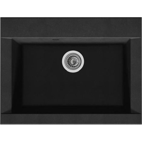 Evier cuisine à encastrer 1 bac sans égouttoir – Résine noire – Dimensions 66 x 50 cm – Réversible – Vidage manuel Ø90 mm – Stradour (1/4)