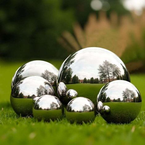 Lot de 6 boules à facettes en acier inoxydable - 50-150 mm - Décorations de jardin d'extérieur, boules réfléchissantes en acier pour décorations, décoration intérieure et décoration d'étang