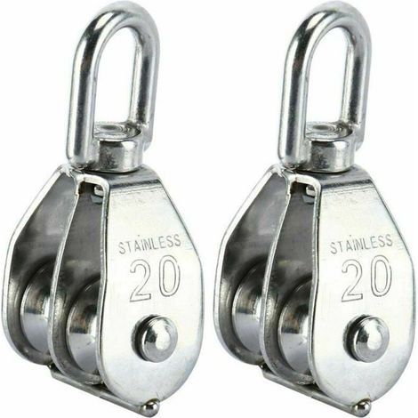 Lot de 2 blocs de poulie double en acier inoxydable 304 avec crochet pivotant à double poulie (M20) (1/5)