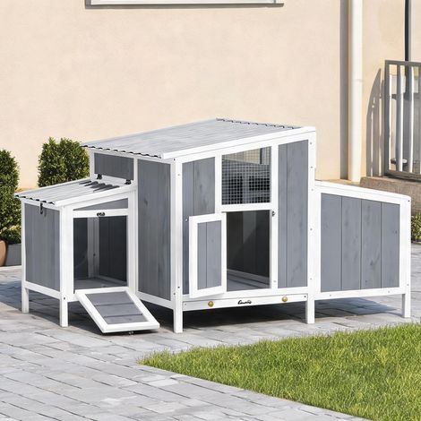 Poulailler coloris gris en kiefernholz PET 145 x 90 x 92 cm (1/5)