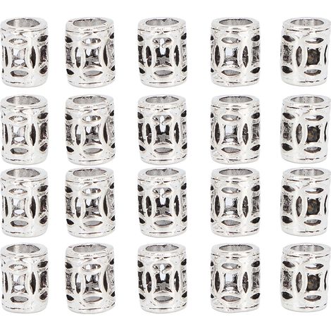 20pcs Perles de tressage, Alliage, Anneaux dreadlocks, Argenté, Barbe et cheveux, DIY bijoux (1/5)