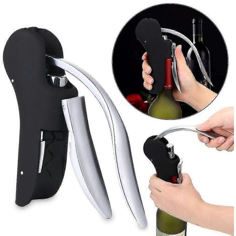 Ouvre-bouteille - Tire-bouchon vertical noir à levier avec coupe-capsule (1/5)