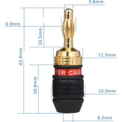 Connecteur banane rouge et noir pour haut-parleur, résistant à la corrosion, canaux gauche et droit, pour amplificateur audio/vidéo, câble de haut-parleur. (1/5)
