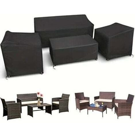 Set mit 4 Schutzhüllen für Gartenmöbel (Sofa, Sessel und Couchtisch) aus robustem Oxford-Gewebe, wasser- und winddichter Schutz für Terrasse und Garten
