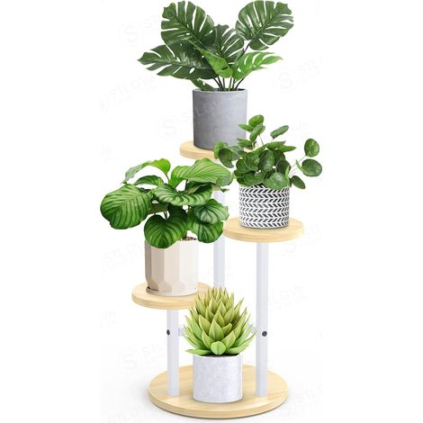 Porte Plante Interieur, Plusieurs Niveaux Plante D'étagère à Fleurs D'angle, Support De Plante En Métal Bois, 3 Niveaux Tabouret Plante, Exterieur Étagères Pour Jardin/Salon(Plante Non Inclus) (1/5)