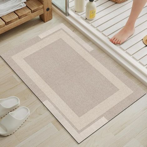 Tapis de bain antidérapant, blanc cassé, 4060cm, 1 pièce, dos en caoutchouc ultra-fin, séchage rapide, super absorbant, lavable. (1/5)