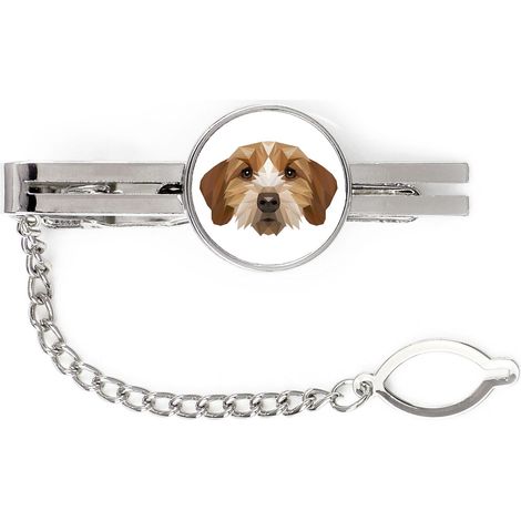 Basset Breton, Basset Fauve de Bretagne - fermacravatta geometrico con foto e scritta Art-Dog (1/4)