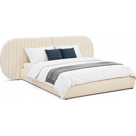 Lit-coffre complet avec tête de lit modulable Cocon 180x200cm Tissu Beige