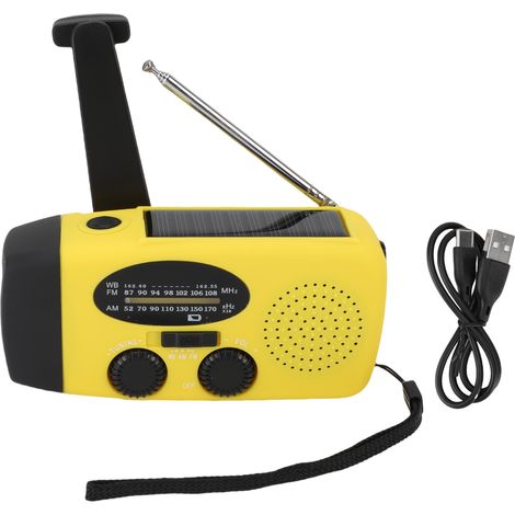 Ortviai Radio d'urgence solaire et manivelle avec chargeur portable, LED et réception AM/FM/NOAA – Jaune