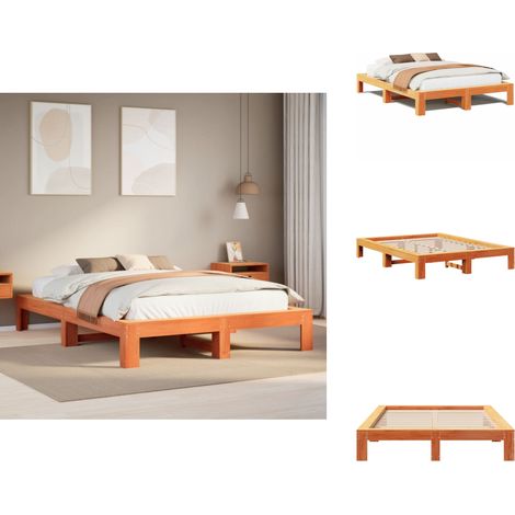 Cadre de lit sans matelas cire marron 140x190cm bois pin massif - Cadre De Lit - Cadres De Lit - Meuble De Chambre À Coucher - Lit (1/5)