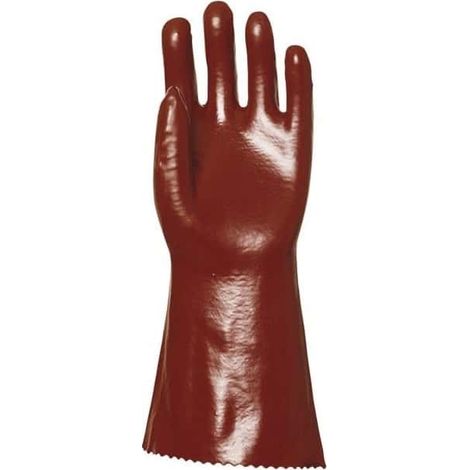 Guante de PVC todo recubierto de 35 cm, rojo, acabado simple, acabado liso, talla 9,5
