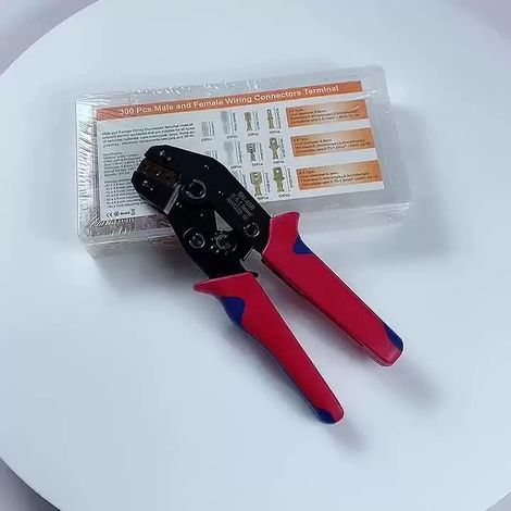 Crimpzange SN-48B mit 600 Aderendhülsen (2,8 mm, 4,8 mm und 6,3 mm, Stecker und Buchse), geeignet für Drähte von 0,25–1,5 mm², professionelles Crimpwerkzeug – RW Elektriker-Crimpwerkzeug