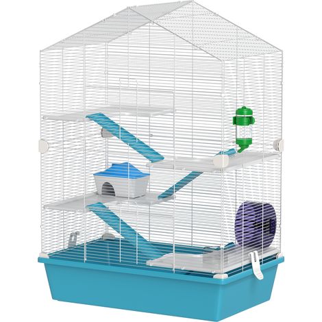 Cage à hamster à 5 niveaux avec plateformes, gamelle, biberon, maisonnette, rampes et roue d'exercice, 58 x 36 x 81 cm, bleu clair (1/5)