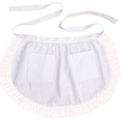 1 Grembiule Grembiule corto da cucina con bordo in pizzo Grembiule da portata Grembiule corto con tasche Grembiule semplice a pieghe per ristoranti, cucine, ecc. (1/5)