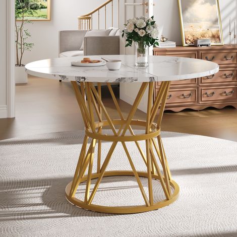 MEUBLIV table à manger ronde 100 cm or – effet marbre, 4 personnes (1/5)