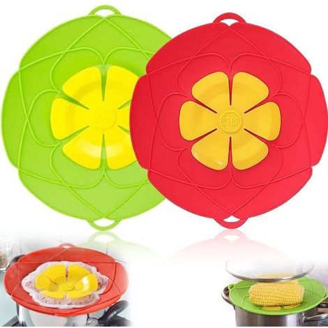 Lot de 2 couvercles anti-déversement en silicone - 25,4 cm et 29,2 cm - Protection contre les éclaboussures - Ustensile de cuisine multifonction (vert, rouge) (1/5)