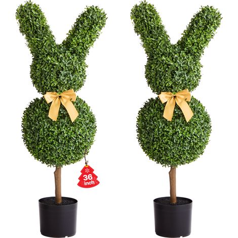 VEVOR Buis Topiaire Artificiel Exterieur Lapin, Lot de 2 Fausses Plantes 914 mm, Arbre Artificiel Aspect Realiste pour Decoration Exterieur Interieur, Porche, Terrasse, Jardin, Balcon, Arriere-cour