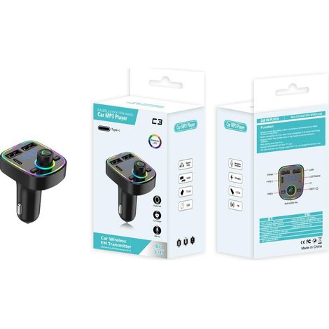 C3 Auto-Bluetooth-Freisprecheinrichtung mit MP3-Player, FM-Transmitter, Kfz-Ladegerät und Verpackung (1/3)