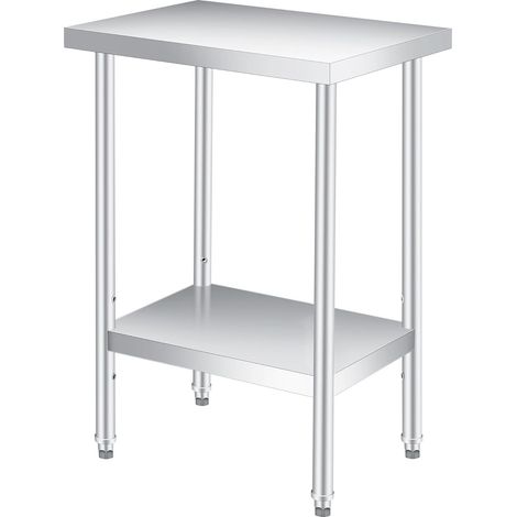 Table de Travail en Inox 61x30cm avec Étagère Réglable, Plan de Travail Robuste pour Cuisine et Garage (1/5)