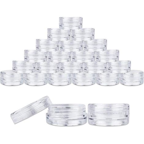 Lot de 50 flacons vides de 5 g en plastique transparent, pratiques pour le fard à paupières et le rouge à lèvres.