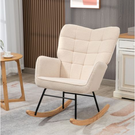 Sillón balancín relax tapizado beige para salón y casa OKMYHOME (1/4)