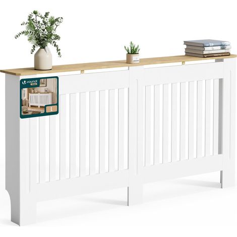 Cache-Radiateur Ă Lattes Verticales 152Ă—19Ă—82 cm Blanc ChĂŞne (1/5)