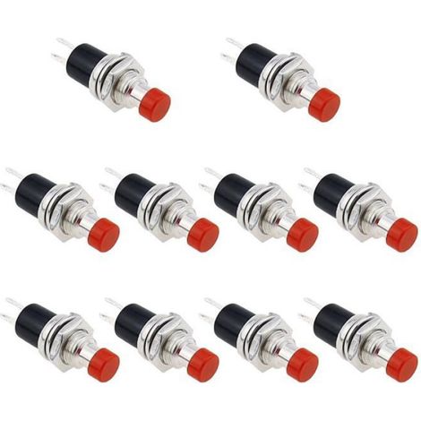 Interrupteur Bouton-Poussoir - Contact Normalement Fermé - Pour Projets Électriques et Bricolage - Rouge - 10 Pièces (1/5)
