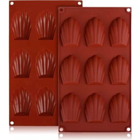 Moule Madeleine Silicone Classique 9 Cavités, 2pcs Plaques Moule a Madeleine pour Chocolat, Muffin (Brun) (1/4)