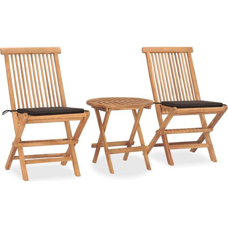 3 pcs Mobilier à dîner d'extérieur pliable avec coussin Ensemble table et chaise de jardin Mobilier de salle à manger Teck RTITTK59613 (1/5)