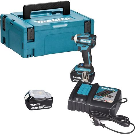 Makita – Clé à chocs sans fil 18V – 2 batteries 5,0Ah – Moteur Brushless – Couple max 180Nm – Technologie XPT pour environnements humides