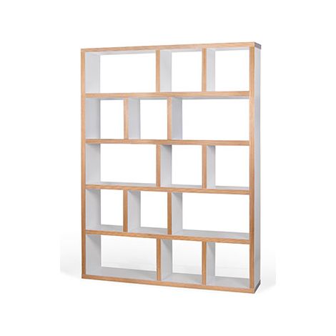 Etagère 5 niveaux 150x34x198 cm décor blanc mat et chêne - POPPY (1/5)