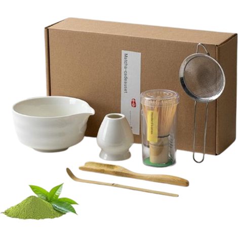 1 Ensemble thé matcha, bol céramique bec verseur, fouet bambou, support, passoire, tapis, cérémonie japonaise (1/5)
