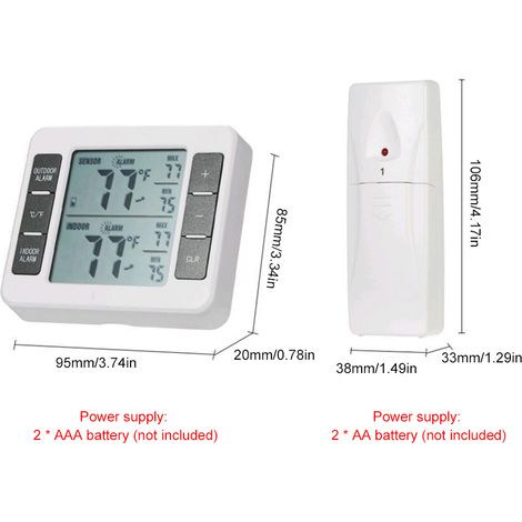 Thermomètre intérieur/extérieur avec capteur sans fil, affichage numérique des valeurs maximales et minimales, grand écran LCD pour la maison, la chambre ou le bureau (1 capteur) (1/5)