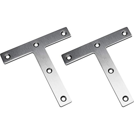 CSPARKV (Lot de 2)Pattes d'assemblage en Forme de T, 120 x 120 mm Supports de Fixation Droits Plats, Plaque de Fixation Meubles, Équerres Plaquées Réparation Support en Acier Inoxydable (1/5)