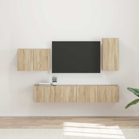 TV-Wandregal-Set Wandmontiert 4 pcs Sonoma-Eiche Holzwerkstoff