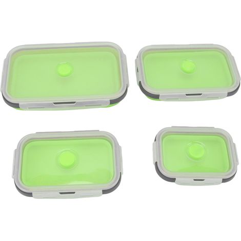 Lot de 4 boîtes de conservation alimentaire en silicone, pliables et portables, pour hommes et femmes (vert). (1/5)
