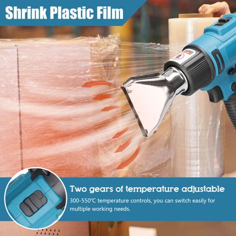 Appareil de chauffage à air chaud portatif sans fil, rechargeable au lithium, avec température réglable et 2 embouts. (1/4)