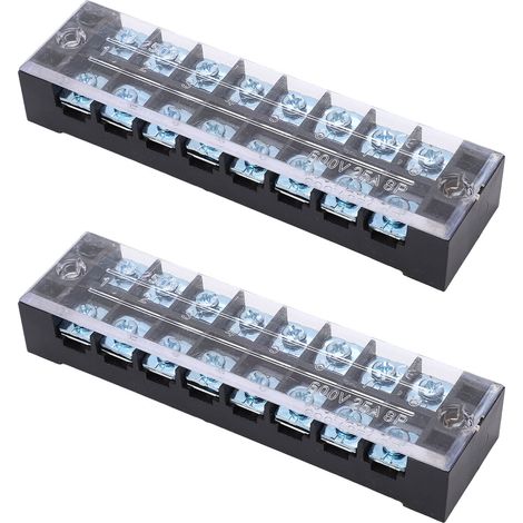 2PCS Bloc de Jonction à Vis Double Ligne 600V 25A 8 Pôles avec Capot de Protection (2508) (1/5)
