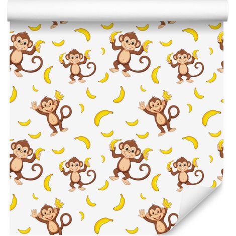 Papier peint singe blanc, crème et beige pour salon et chambre 50x1000 cm (1/5)